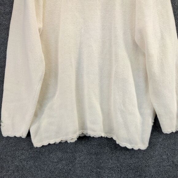 Capacity Woman Knit Pullover Sweater Size 2X White Embroidered Floral 1/4 Button - Picture 10 of 12